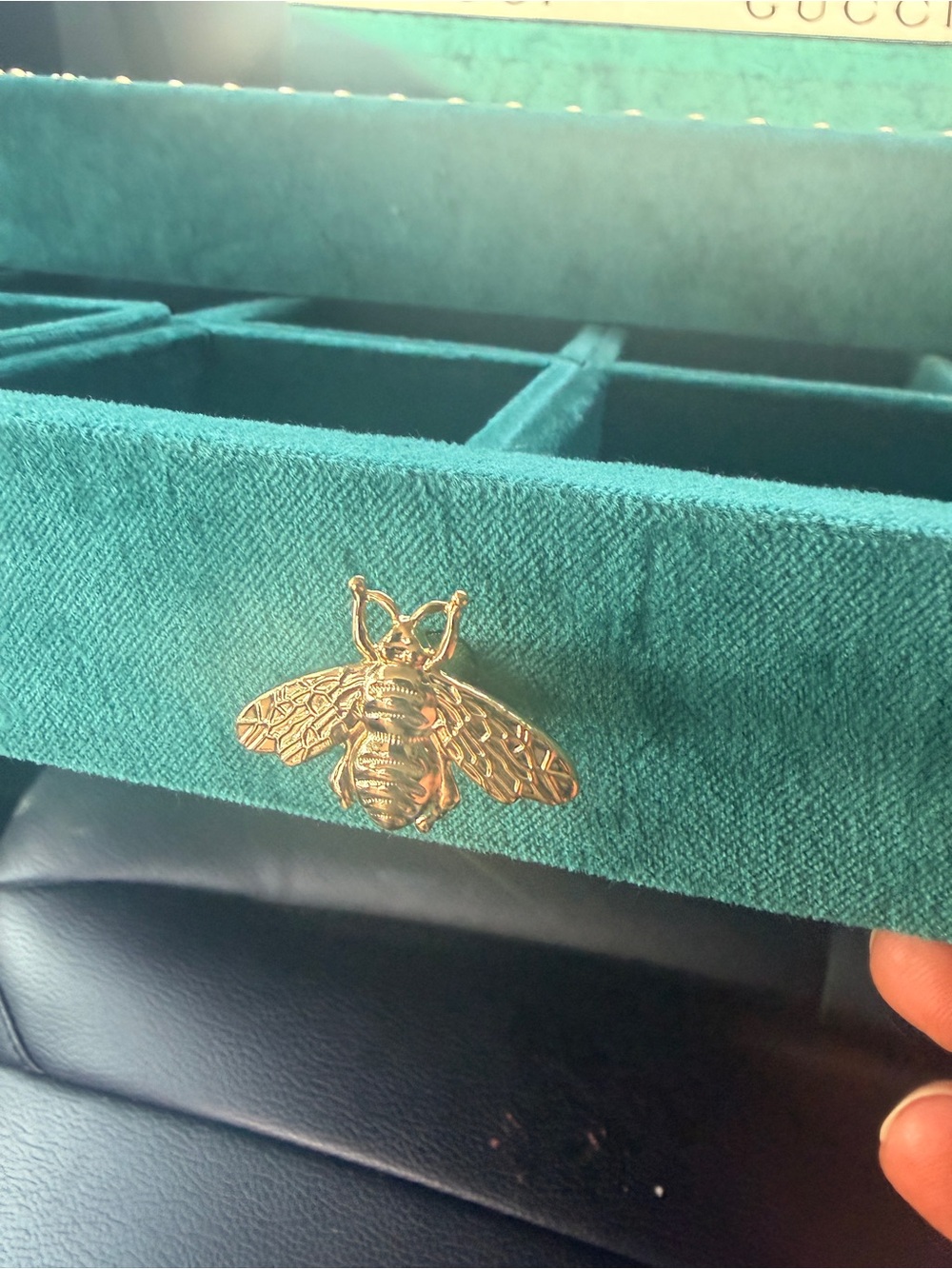 Gucci Teal Velvet Jewelry Tray with Gold Stud Accents - Picture 3 of 6